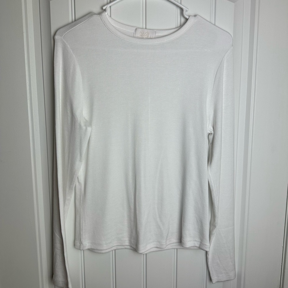 Nuuds Slinky Rib Long Sleeve Ribbed T Shirt Size Large - White - EUC